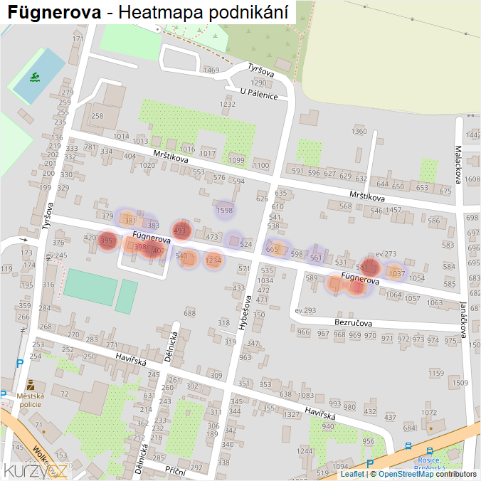 Mapa Fügnerova - Firmy v ulici.