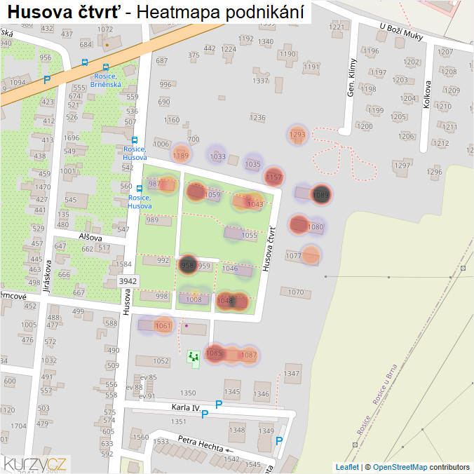 Mapa Husova čtvrť - Firmy v ulici.