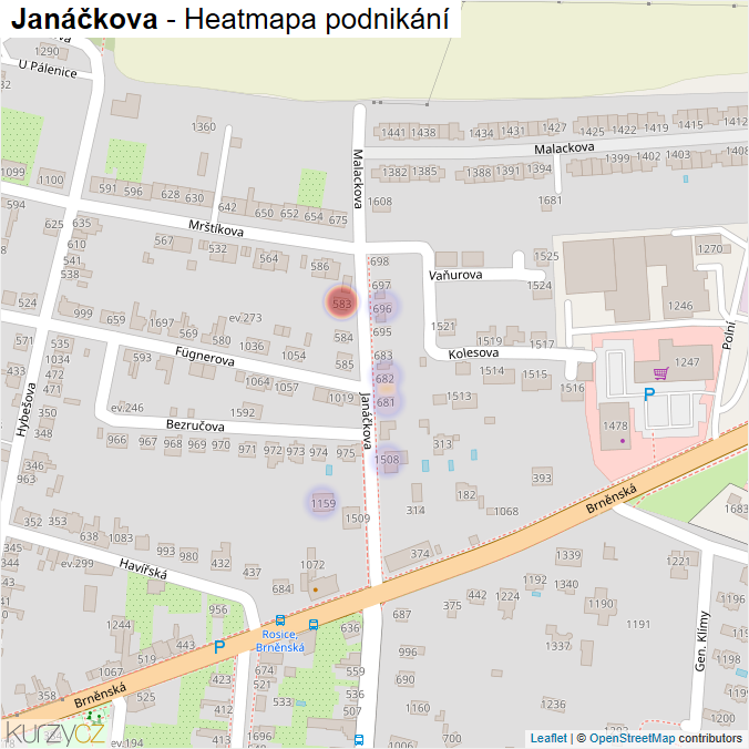 Mapa Janáčkova - Firmy v ulici.