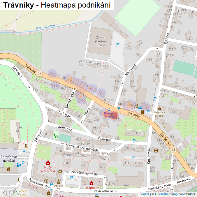 Mapa Trávníky - Firmy v ulici.