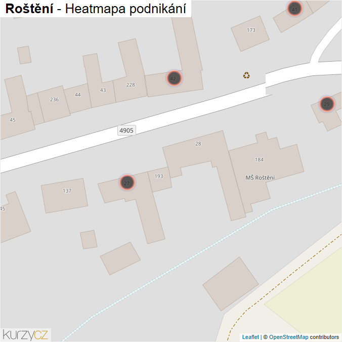 Mapa Roštění - Firmy v obci.