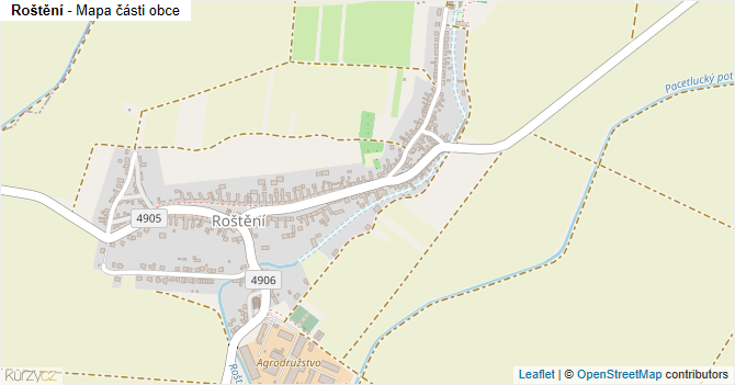 Roštění - mapa části obce