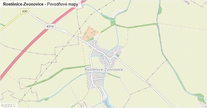 Rostěnice-Zvonovice - záplavové mapy stoleté vody