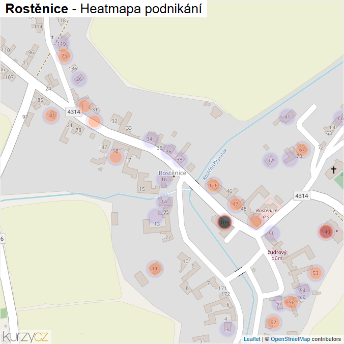 Mapa Rostěnice - Firmy v části obce.