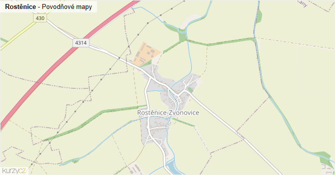 Rostěnice - záplavové mapy stoleté vody