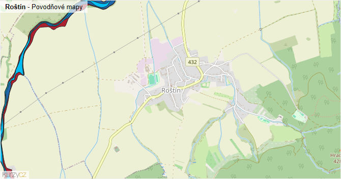 Roštín - záplavové mapy stoleté vody