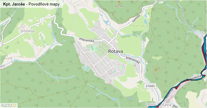Kpt. Jaroše - záplavové mapy stoleté vody