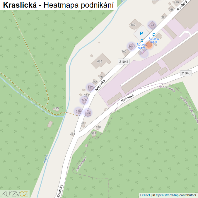 Mapa Kraslická - Firmy v ulici.