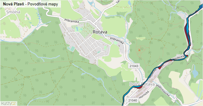 Nová Plzeň - záplavové mapy stoleté vody