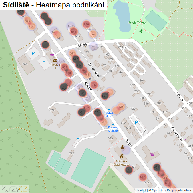 Mapa Sídliště - Firmy v ulici.