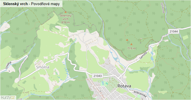 Sklenský vrch - záplavové mapy stoleté vody