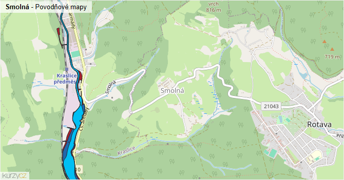 Smolná - záplavové mapy stoleté vody