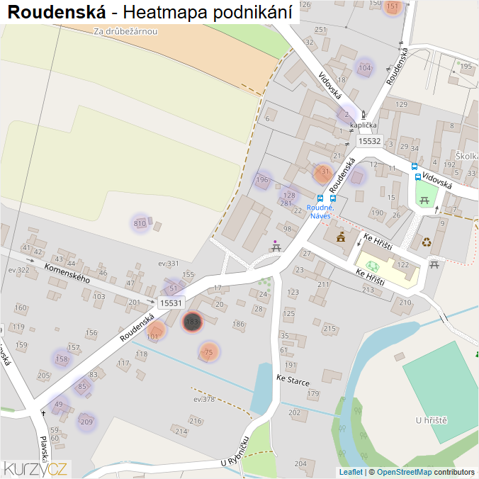 Mapa Roudenská - Firmy v ulici.