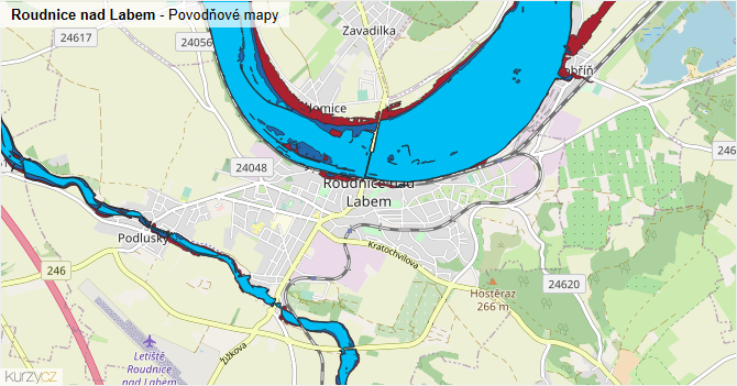Roudnice nad Labem - záplavové mapy stoleté vody