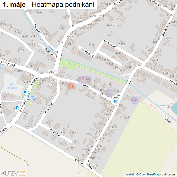Mapa 1. máje - Firmy v ulici.