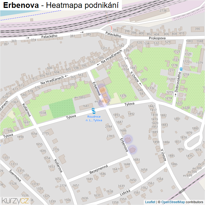 Mapa Erbenova - Firmy v ulici.