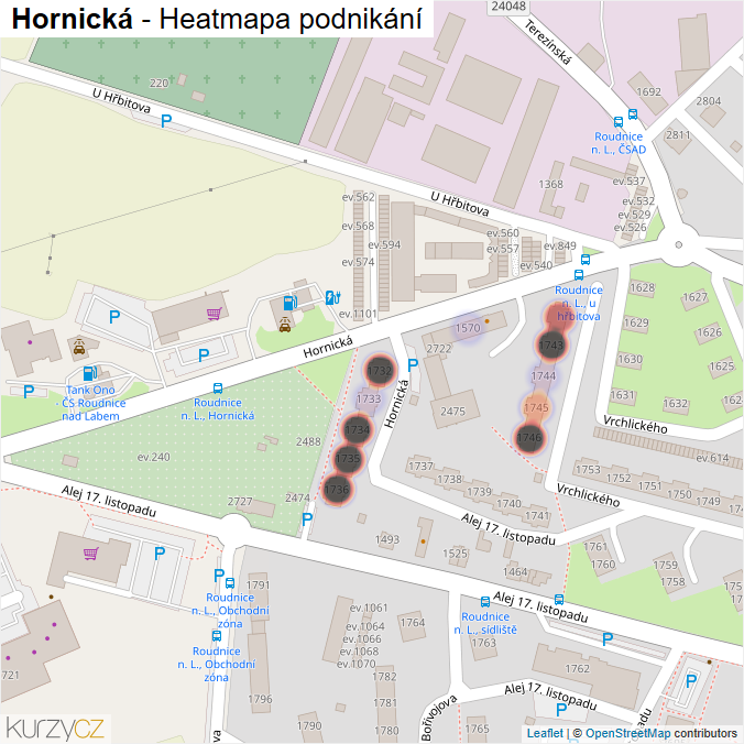 Mapa Hornická - Firmy v ulici.
