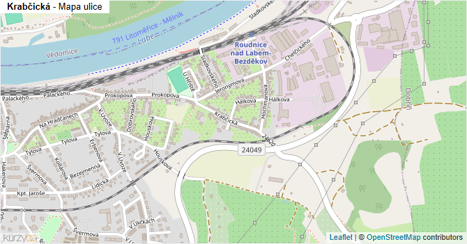 Krabčická - mapa ulice