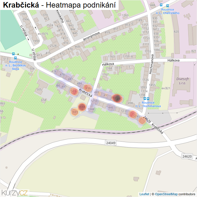 Mapa Krabčická - Firmy v ulici.