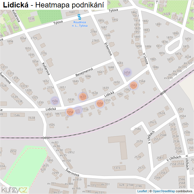 Mapa Lidická - Firmy v ulici.