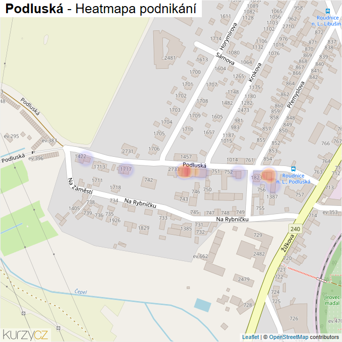 Mapa Podluská - Firmy v ulici.