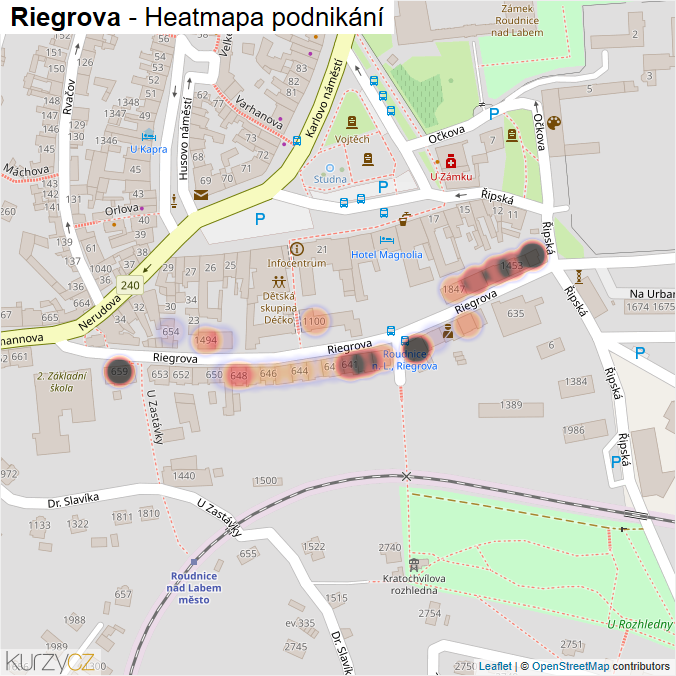 Mapa Riegrova - Firmy v ulici.
