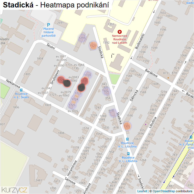 Mapa Stadická - Firmy v ulici.