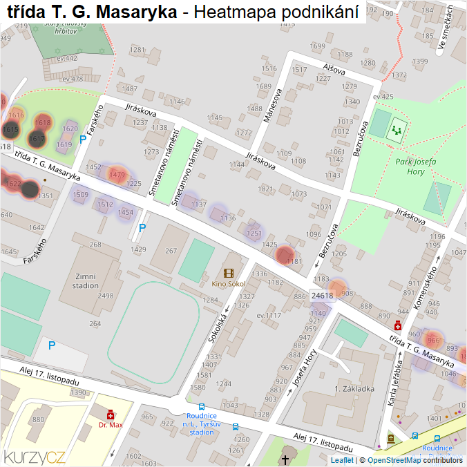Mapa třída T. G. Masaryka - Firmy v ulici.