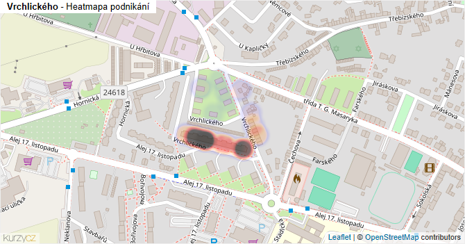 Vrchlického - mapa podnikání