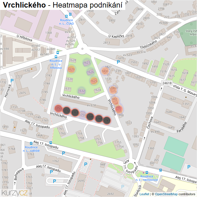 Mapa Vrchlického - Firmy v ulici.