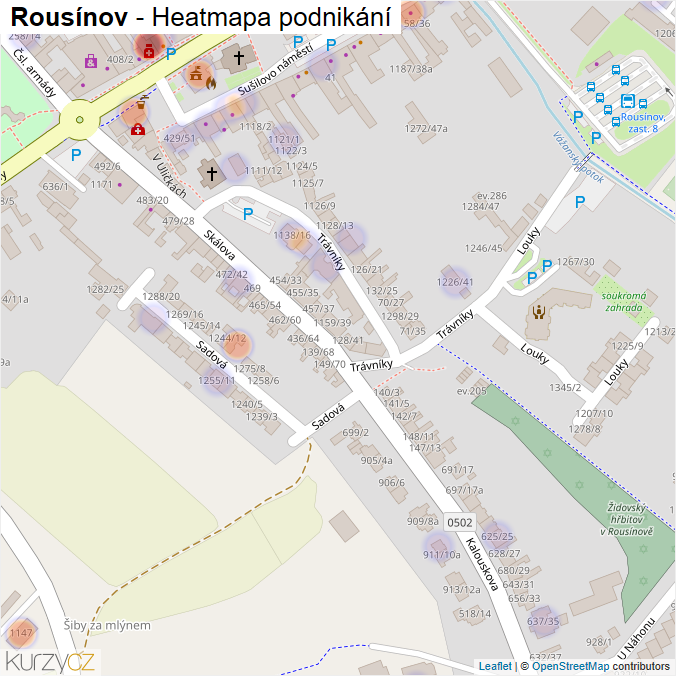 Mapa Rousínov - Firmy v obci.