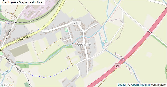 Čechyně - mapa části obce