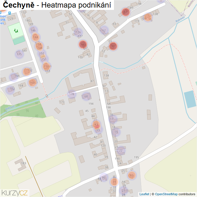Mapa Čechyně - Firmy v části obce.