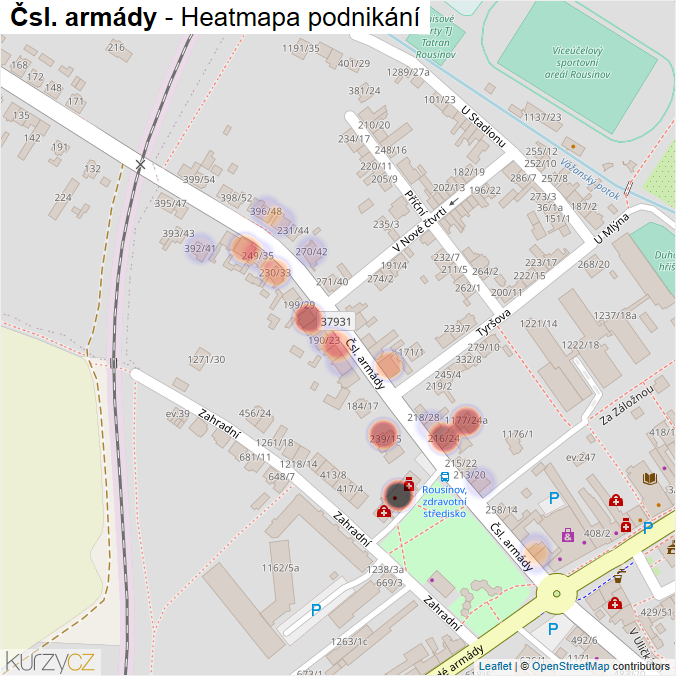 Mapa Čsl. armády - Firmy v ulici.