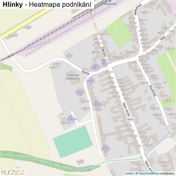 Mapa Hlinky - Firmy v ulici.