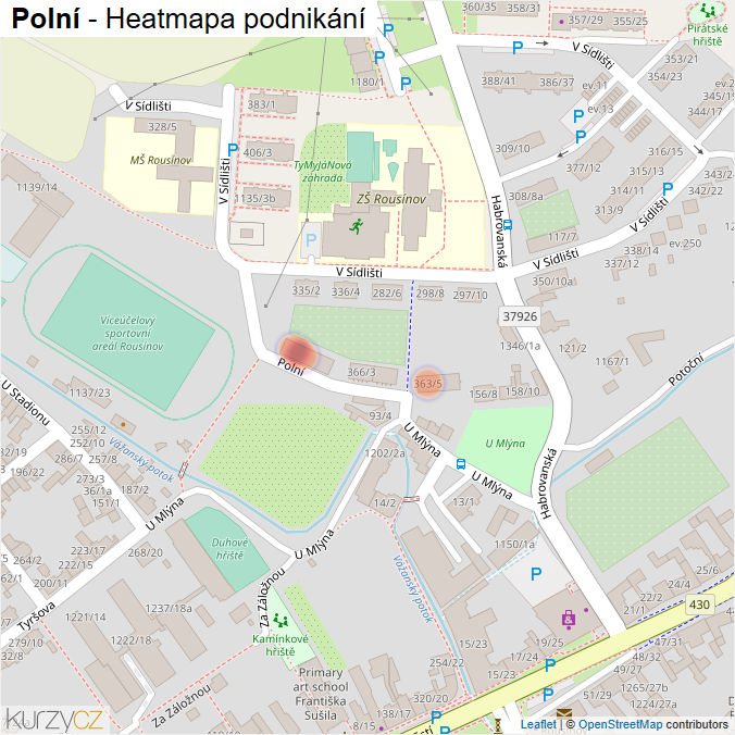 Mapa Polní - Firmy v ulici.