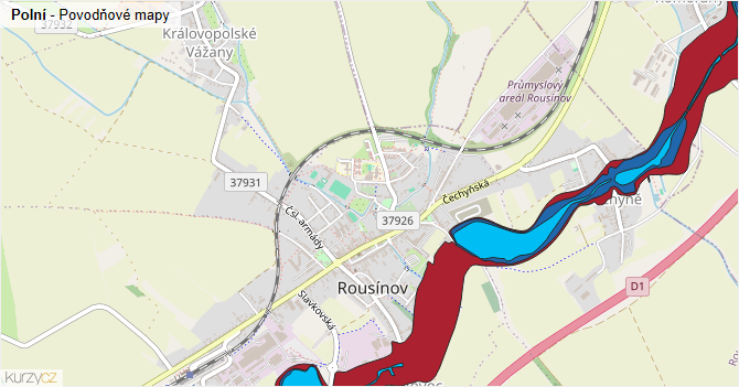 Polní - záplavové mapy stoleté vody