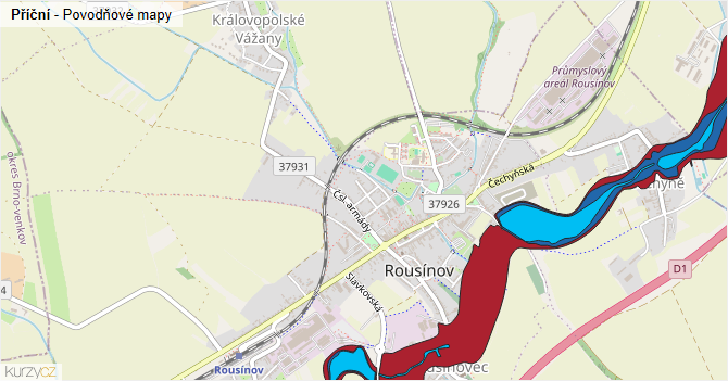 Příční - záplavové mapy stoleté vody
