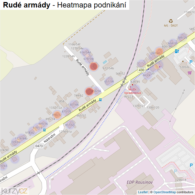 Mapa Rudé armády - Firmy v ulici.