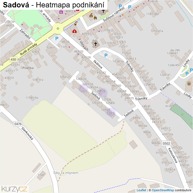 Mapa Sadová - Firmy v ulici.