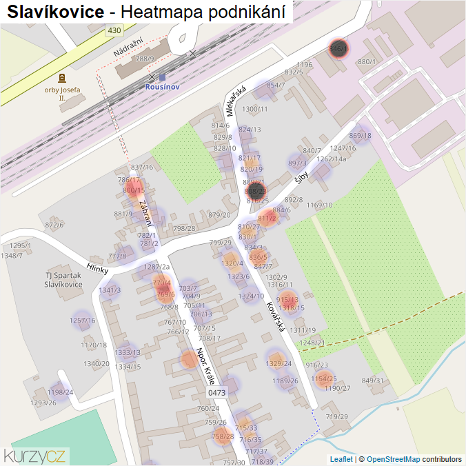 Mapa Slavíkovice - Firmy v části obce.