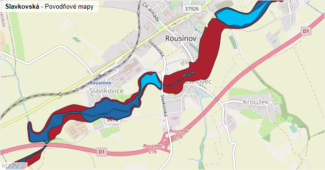 Slavkovská - záplavové mapy stoleté vody