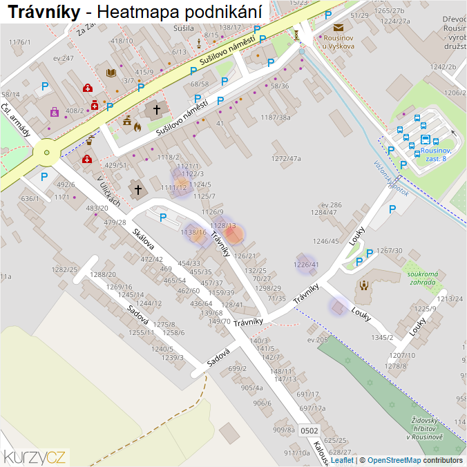Mapa Trávníky - Firmy v ulici.