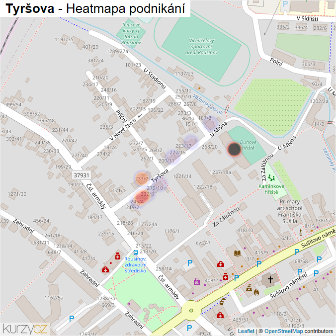 Mapa Tyršova - Firmy v ulici.