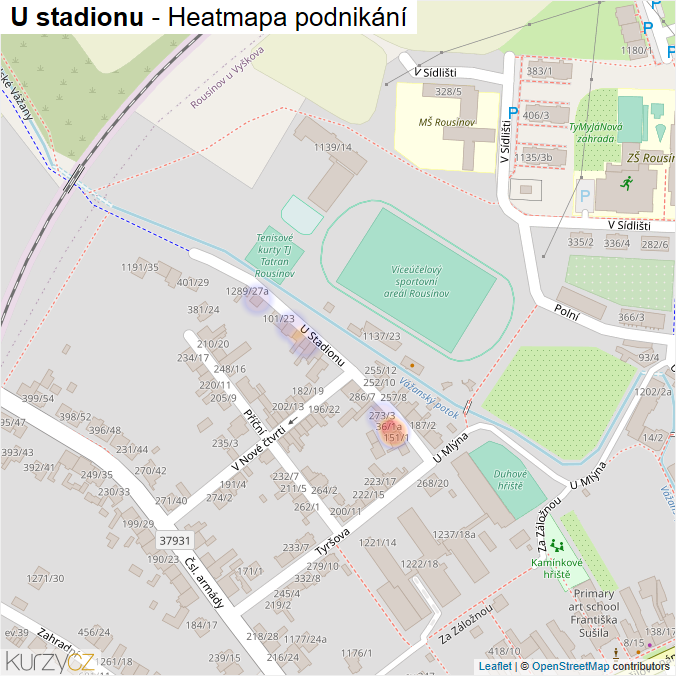 Mapa U stadionu - Firmy v ulici.