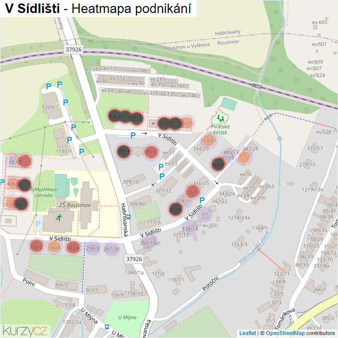 Mapa V Sídlišti - Firmy v ulici.