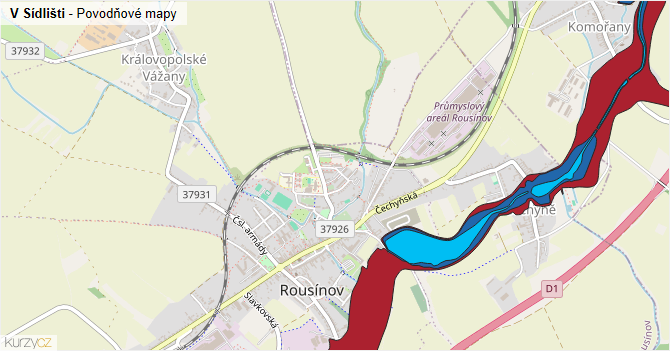 V Sídlišti - záplavové mapy stoleté vody