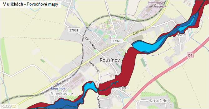 V uličkách - záplavové mapy stoleté vody