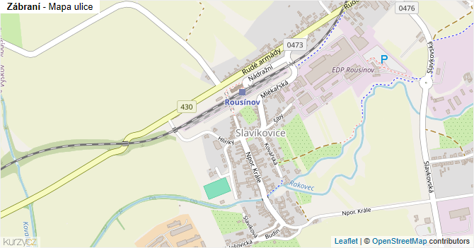 Zábraní - mapa ulice