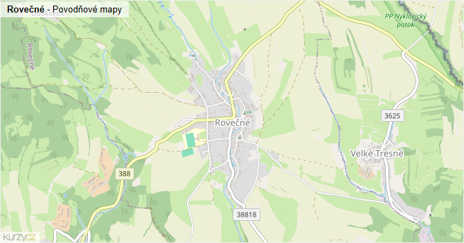 Rovečné - záplavové mapy stoleté vody